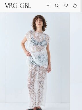 White Sheer Lace and Sequins Skirt and Too set